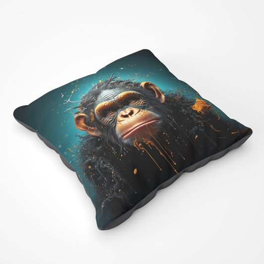 Monkey Face Splashart Blue Floor Cushion