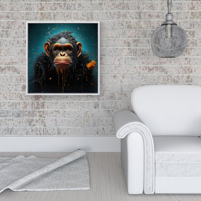 Monkey Face Splashart Blue Framed Canvas