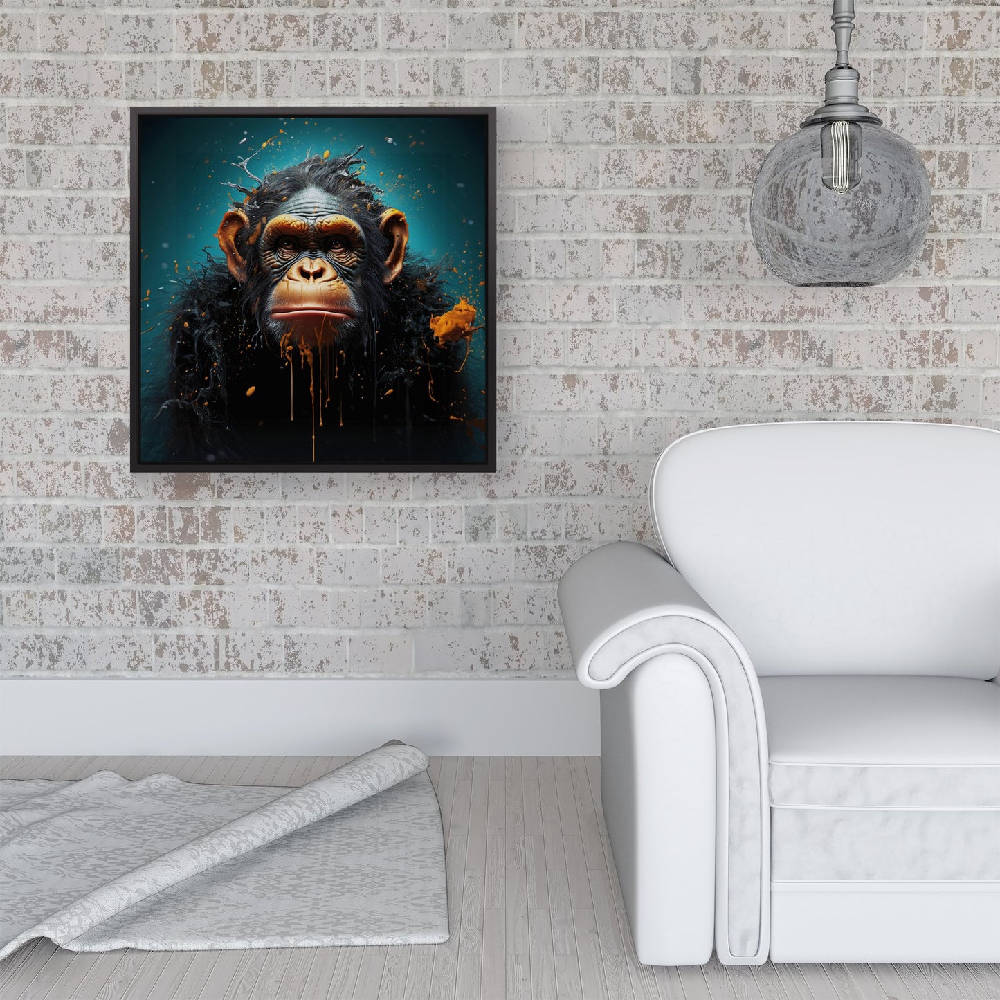 Monkey Face Splashart Blue Framed Canvas