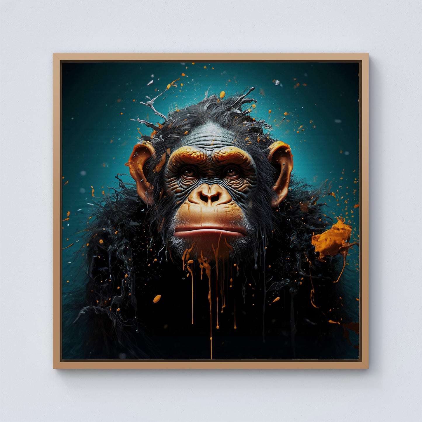 Monkey Face Splashart Blue Framed Canvas