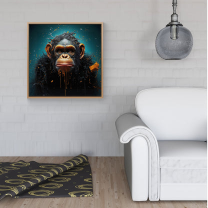 Monkey Face Splashart Blue Framed Canvas