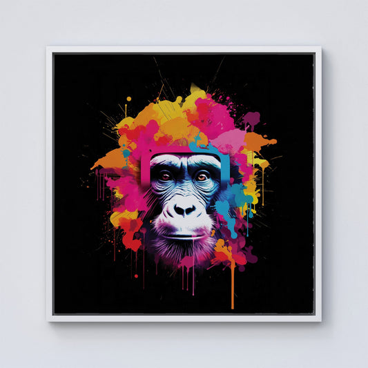 Multi Coloured Monkey Face Framed Canvas