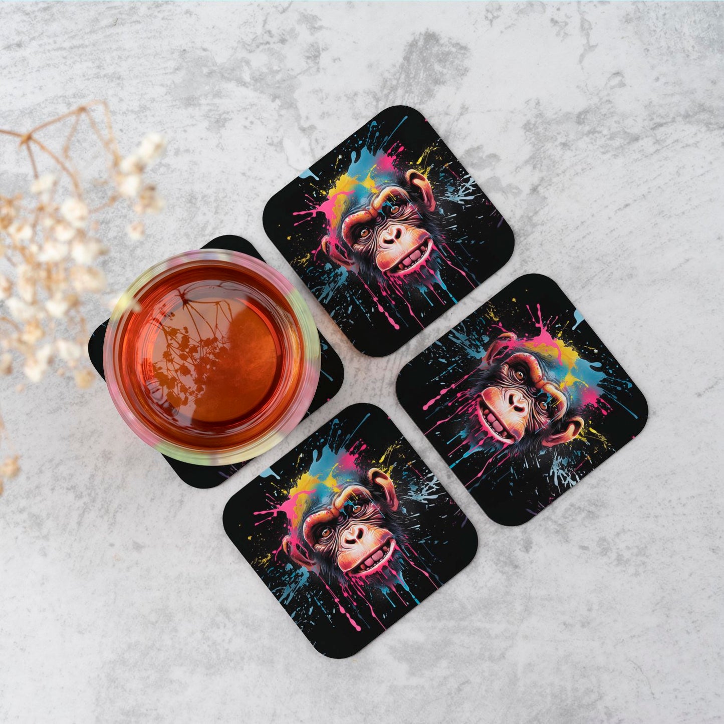 Multi Coloured Monkey Face Splashart Coasters