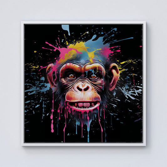 Multi Coloured Monkey Face Splashart Framed Canvas