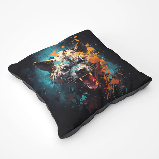 Splashart Angry Hyena Face Floor Cushion