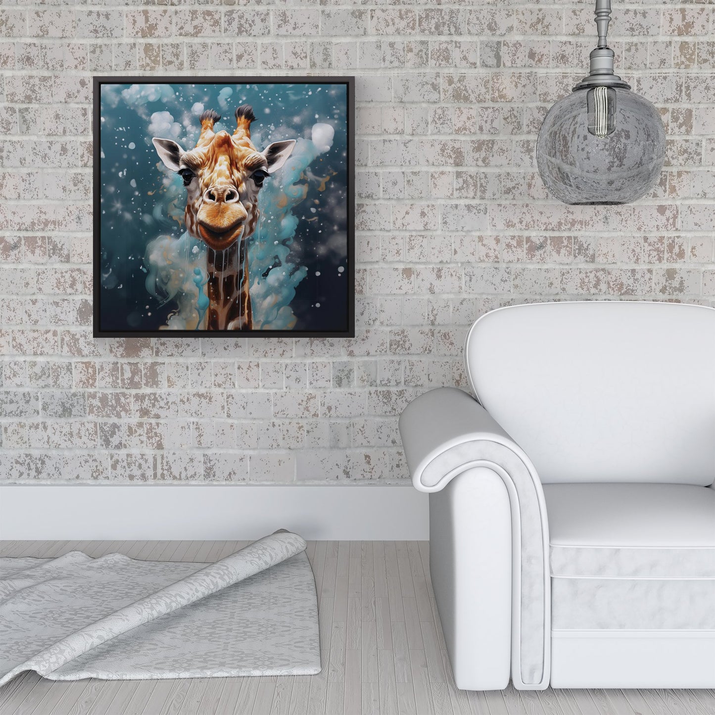 Splashart Giraffe Face Framed Canvas