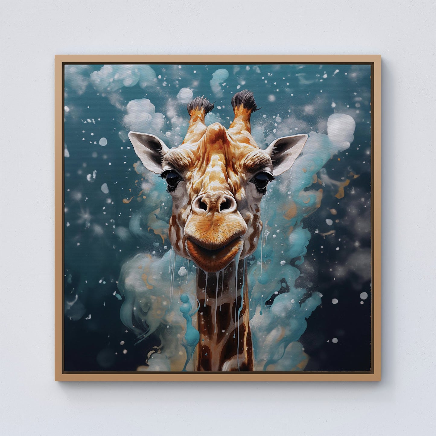 Splashart Giraffe Face Framed Canvas