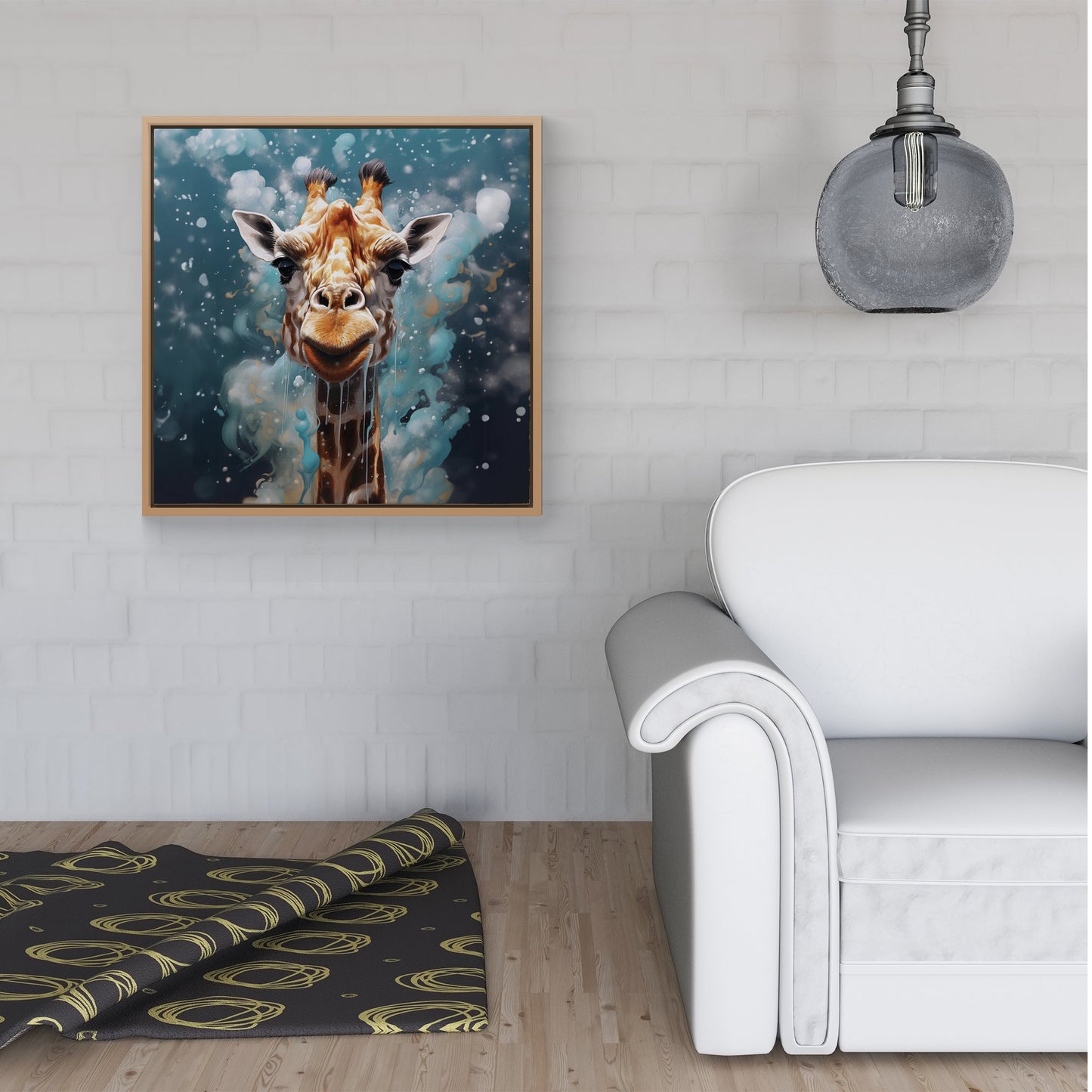 Splashart Giraffe Face Framed Canvas