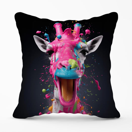 Splashart Giraffe Face Pink Outdoor Cushion