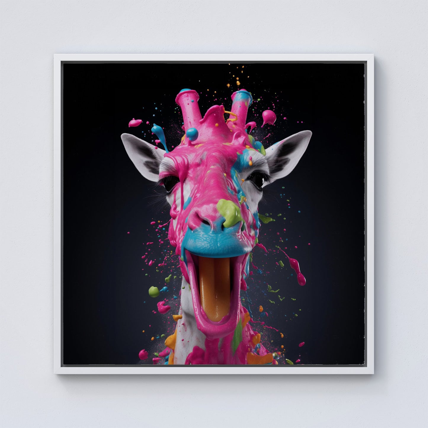 Splashart Giraffe Face Pink Framed Canvas