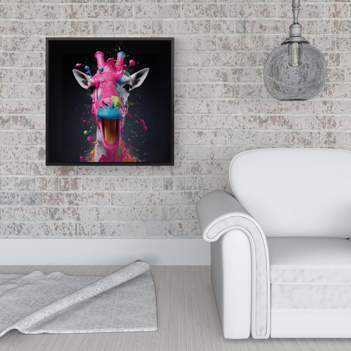 Splashart Giraffe Face Pink Framed Canvas