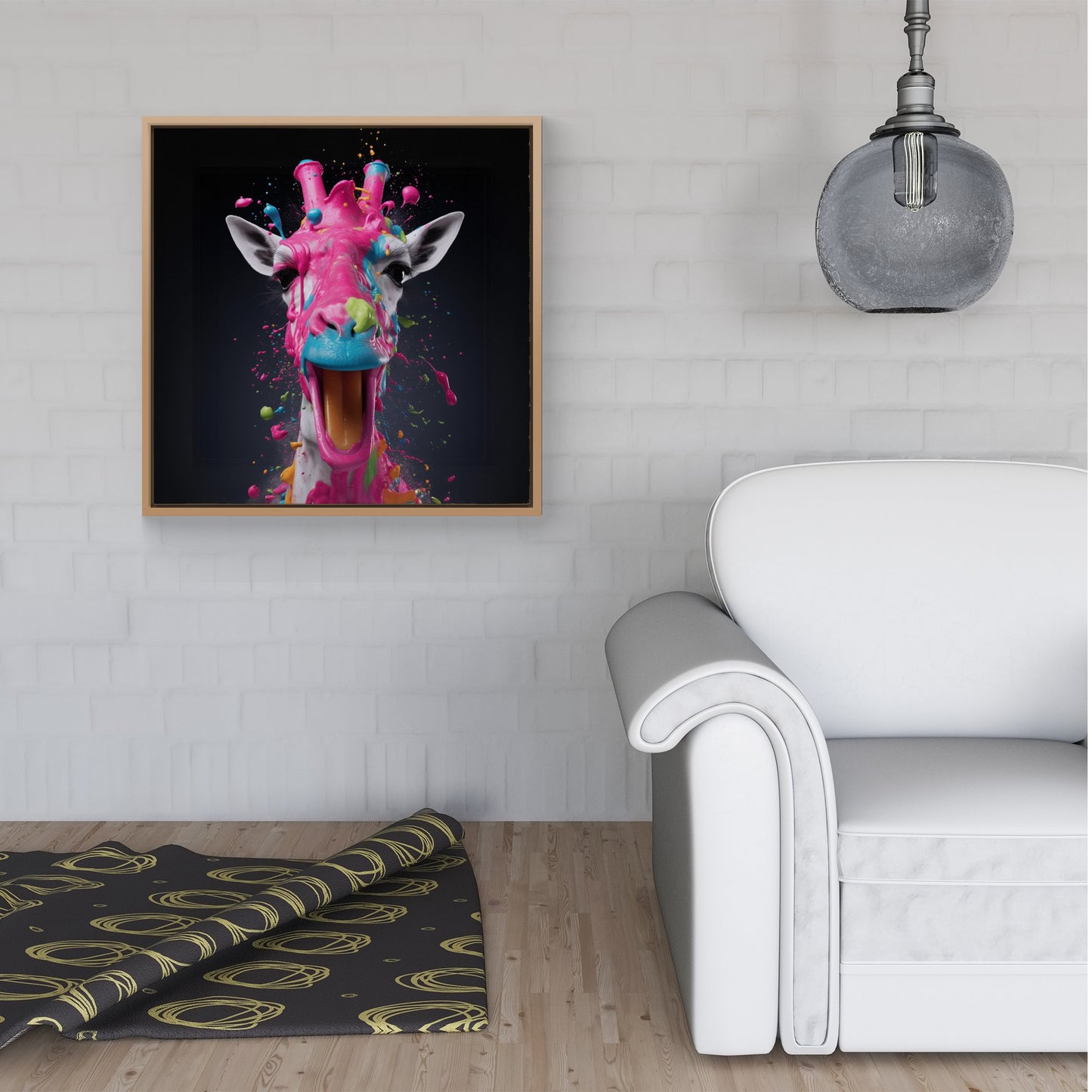 Splashart Giraffe Face Pink Framed Canvas