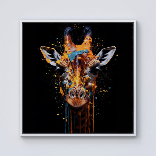 Giraffe Face Splashart Framed Canvas