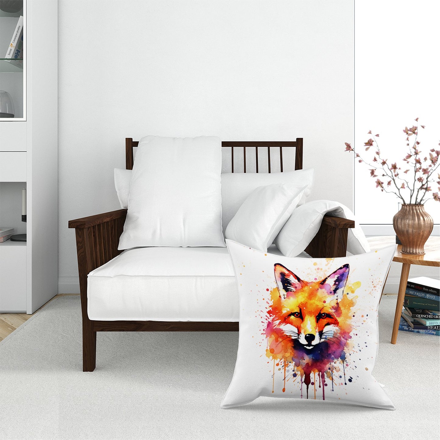 Watercolour Splashart Fox Face Floor Cushion