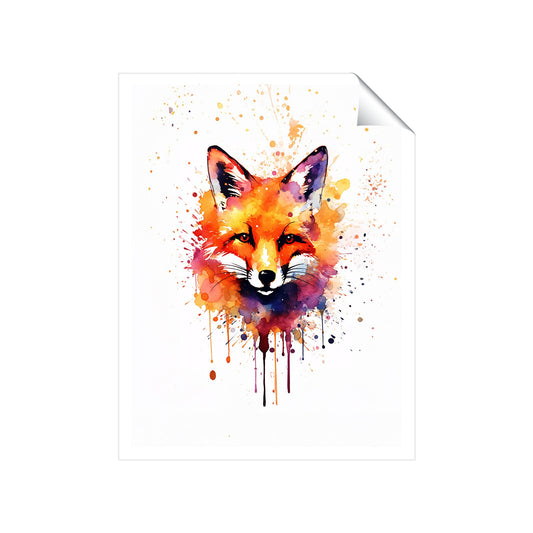 Watercolour Splashart Fox Face Art Prints