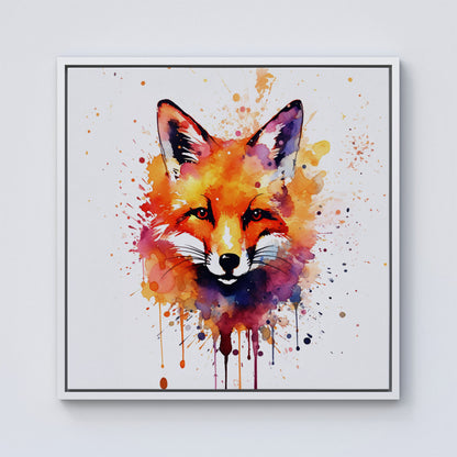 Watercolour Splashart Fox Face Framed Canvas