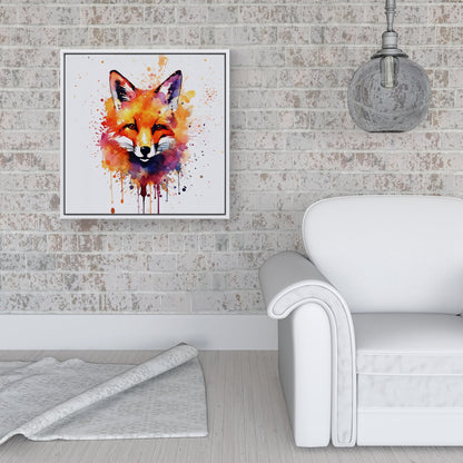 Watercolour Splashart Fox Face Framed Canvas