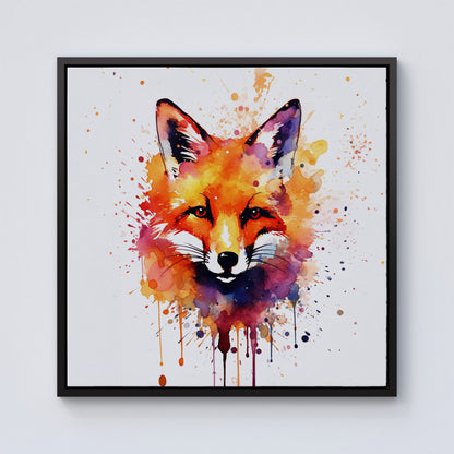 Watercolour Splashart Fox Face Framed Canvas