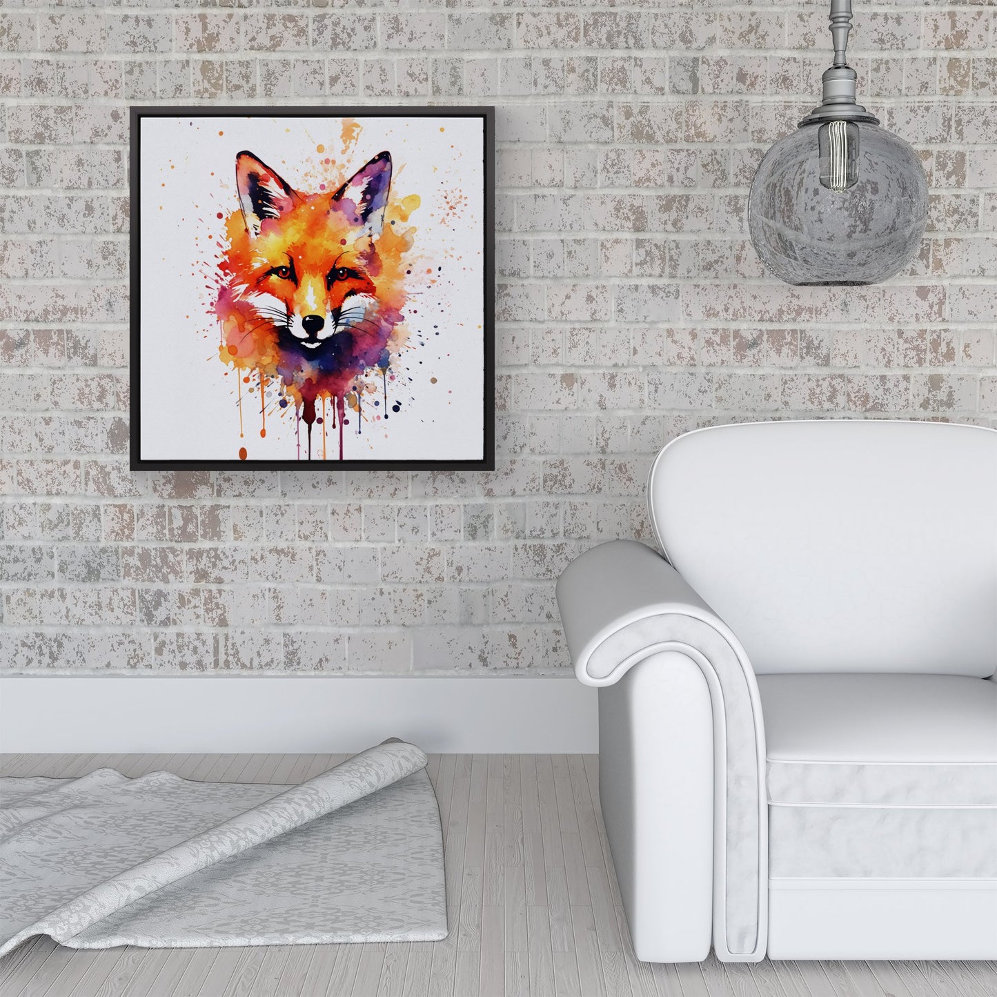 Watercolour Splashart Fox Face Framed Canvas