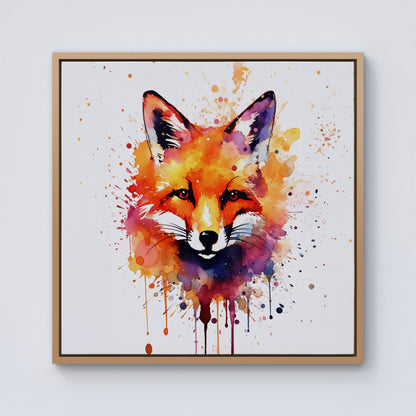 Watercolour Splashart Fox Face Framed Canvas