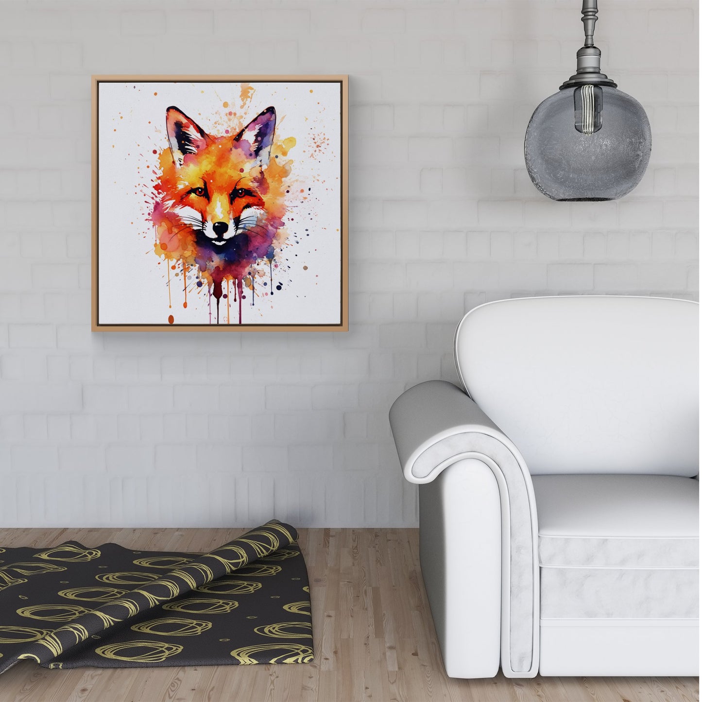 Watercolour Splashart Fox Face Framed Canvas