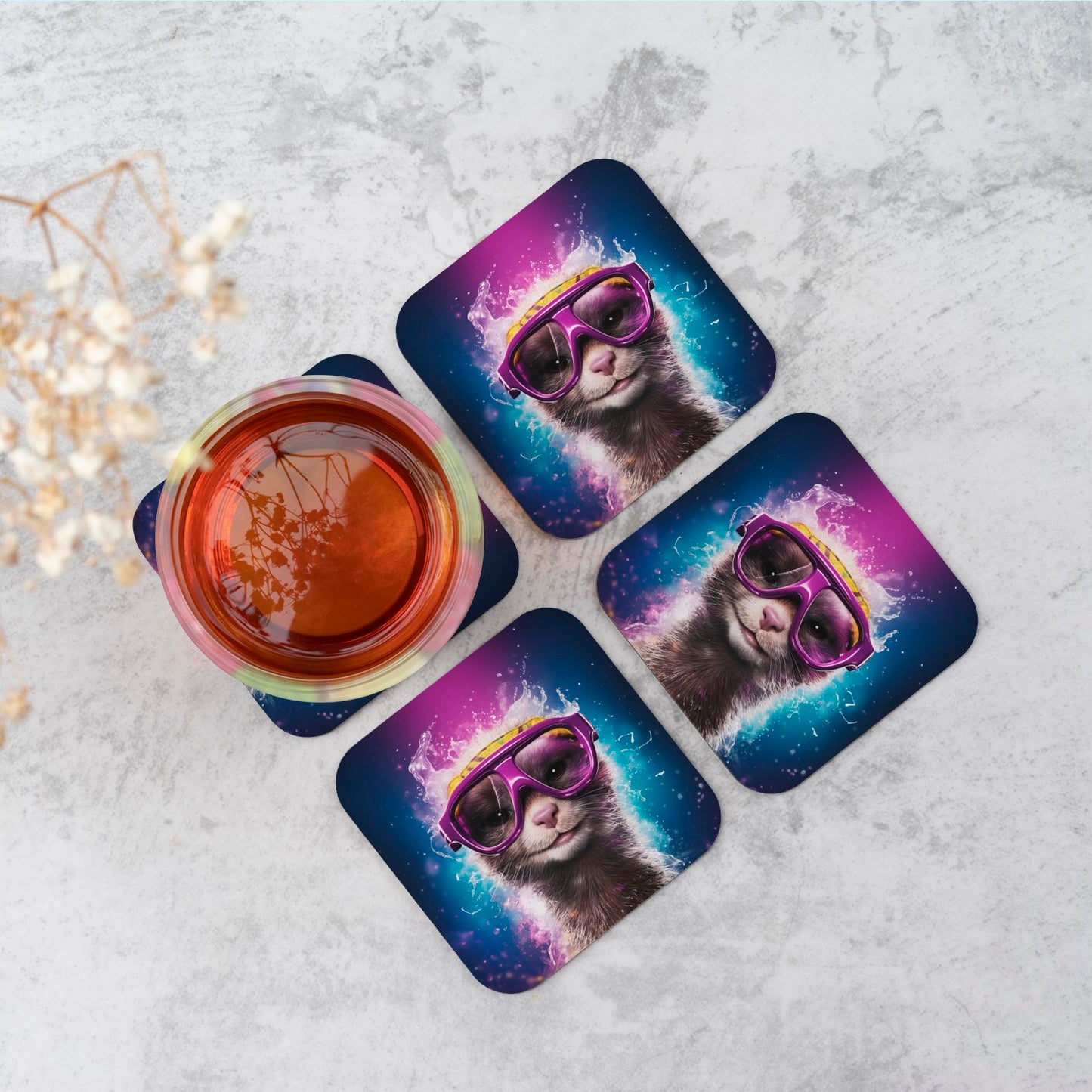 Splashart Ferret Purple Coasters