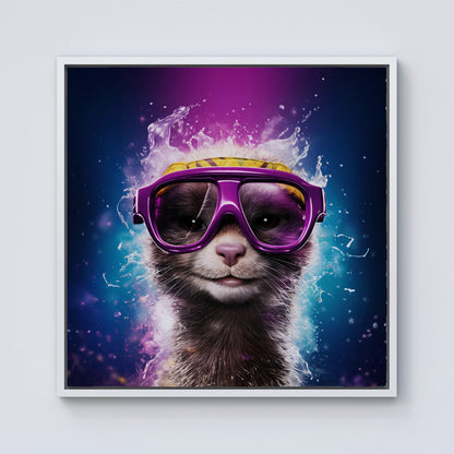 Splashart Ferret Purple Framed Canvas