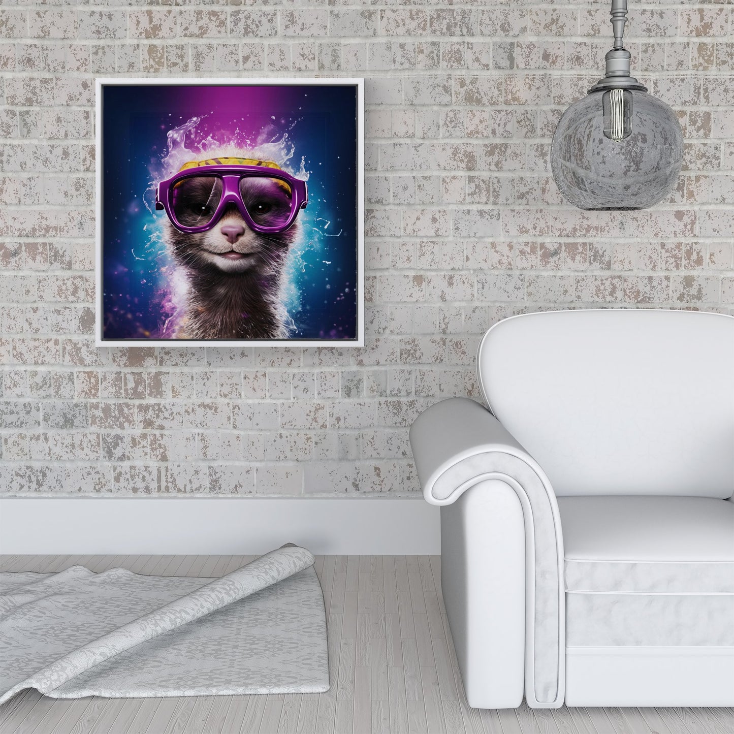 Splashart Ferret Purple Framed Canvas