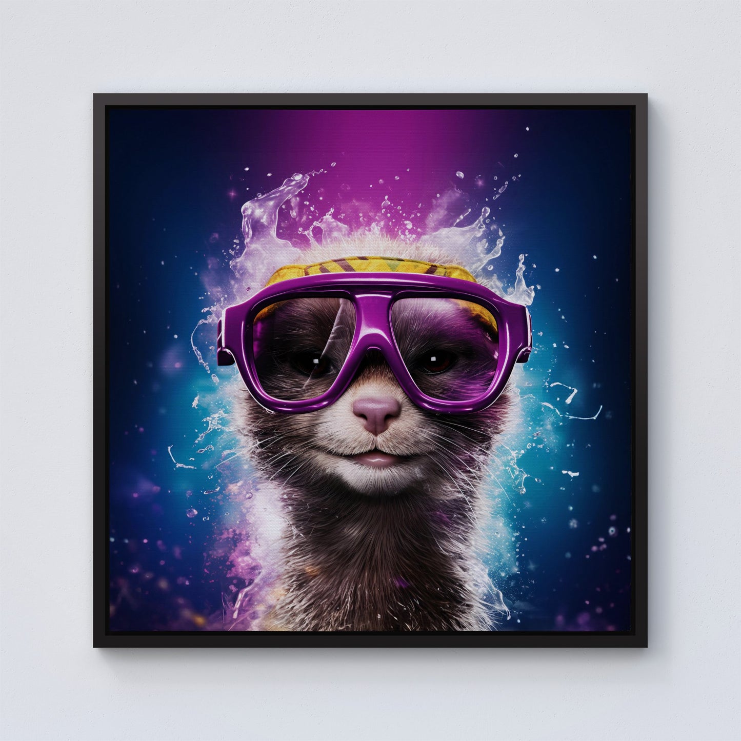 Splashart Ferret Purple Framed Canvas