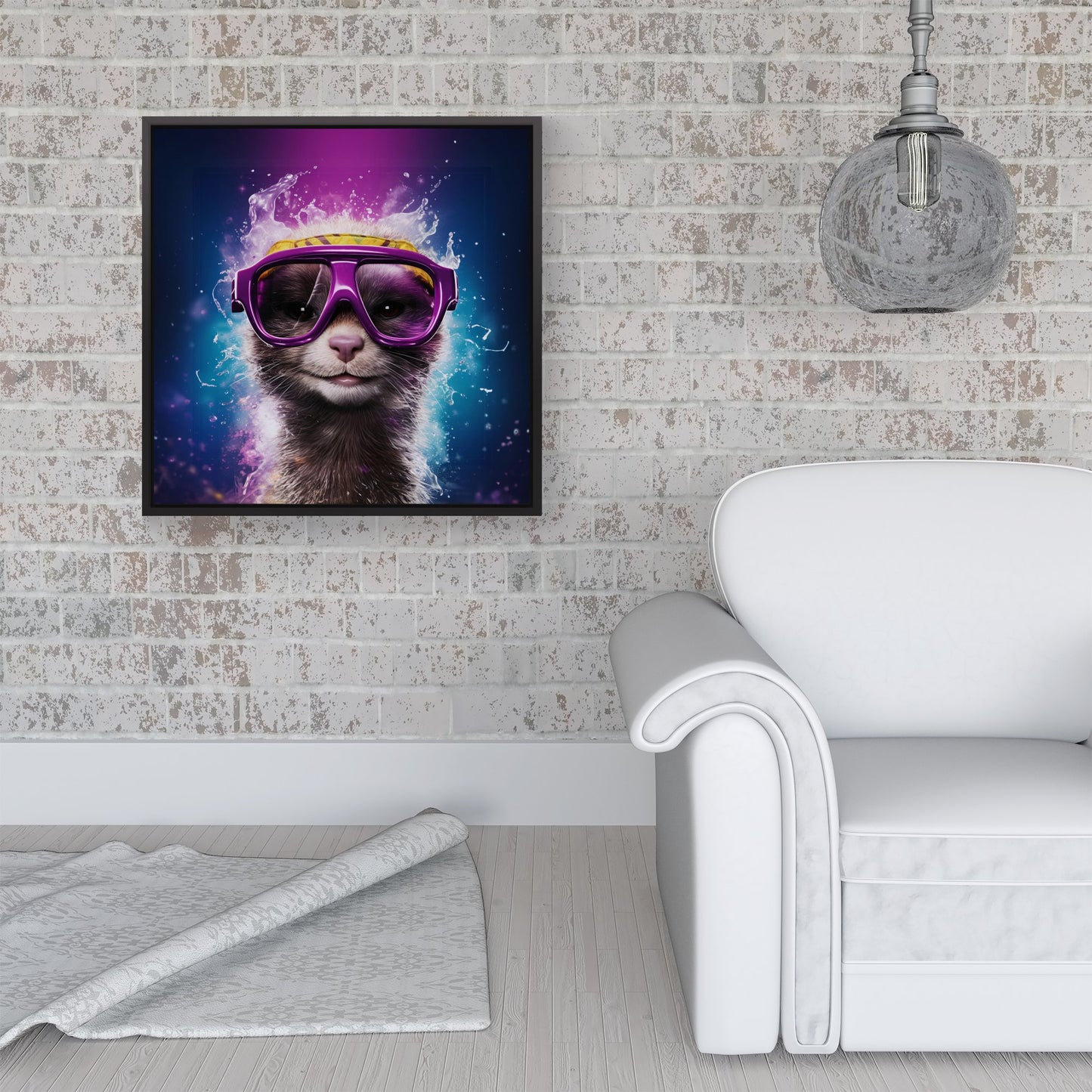 Splashart Ferret Purple Framed Canvas