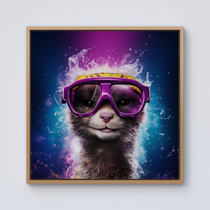 Splashart Ferret Purple Framed Canvas