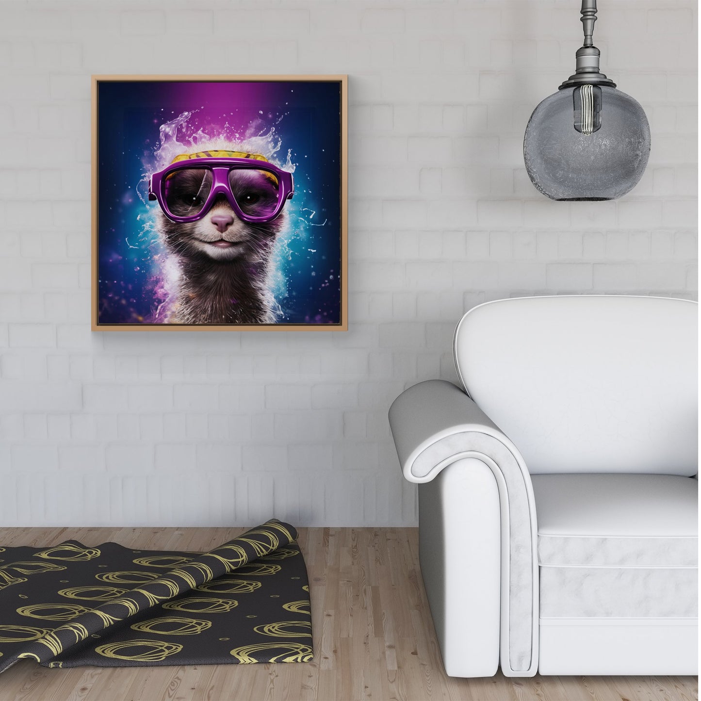 Splashart Ferret Purple Framed Canvas