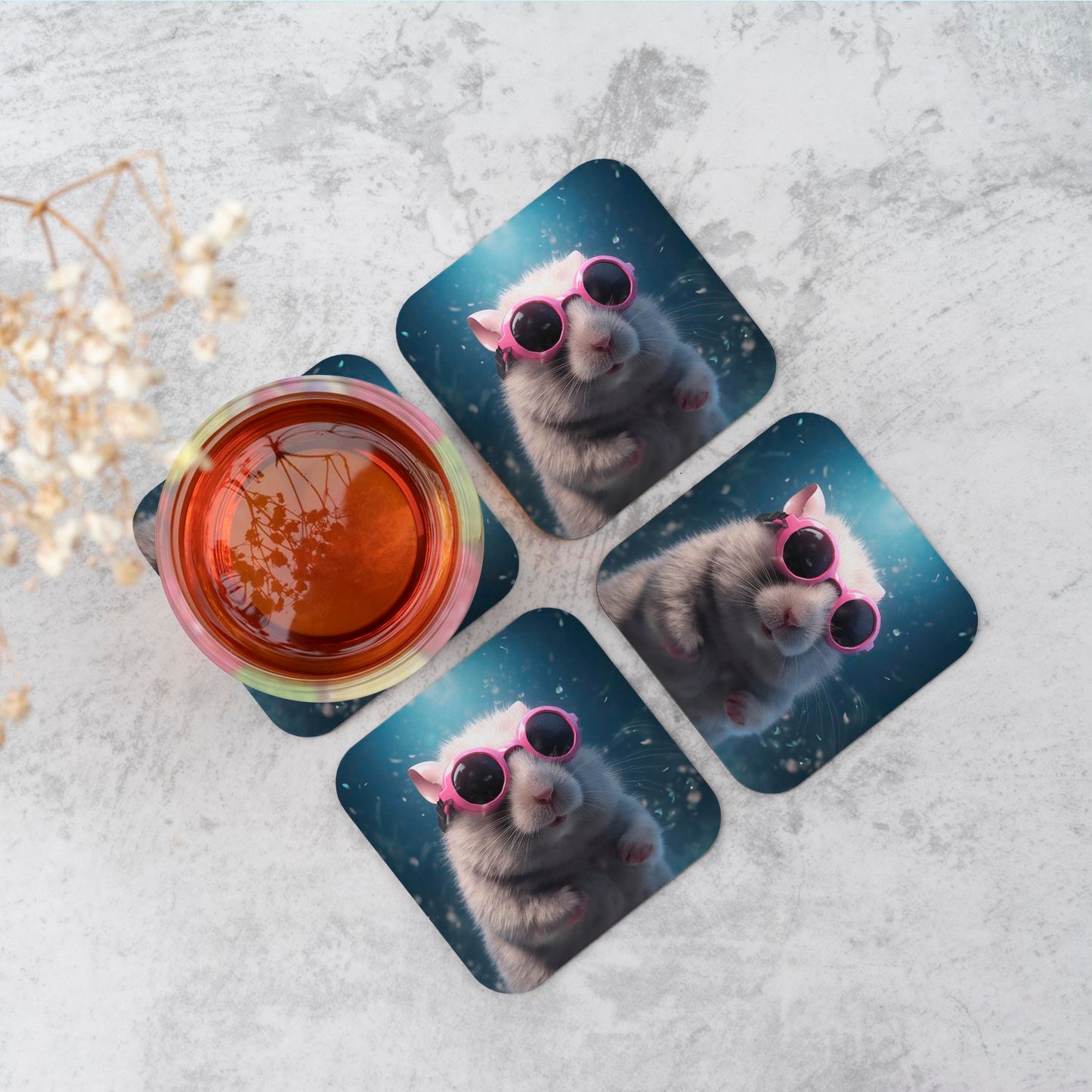 Splashart DoorMouse with Pink Glasses Coasters