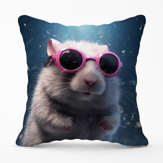 Splashart DoorMouse with Pink Glasses Outdoor Cushion