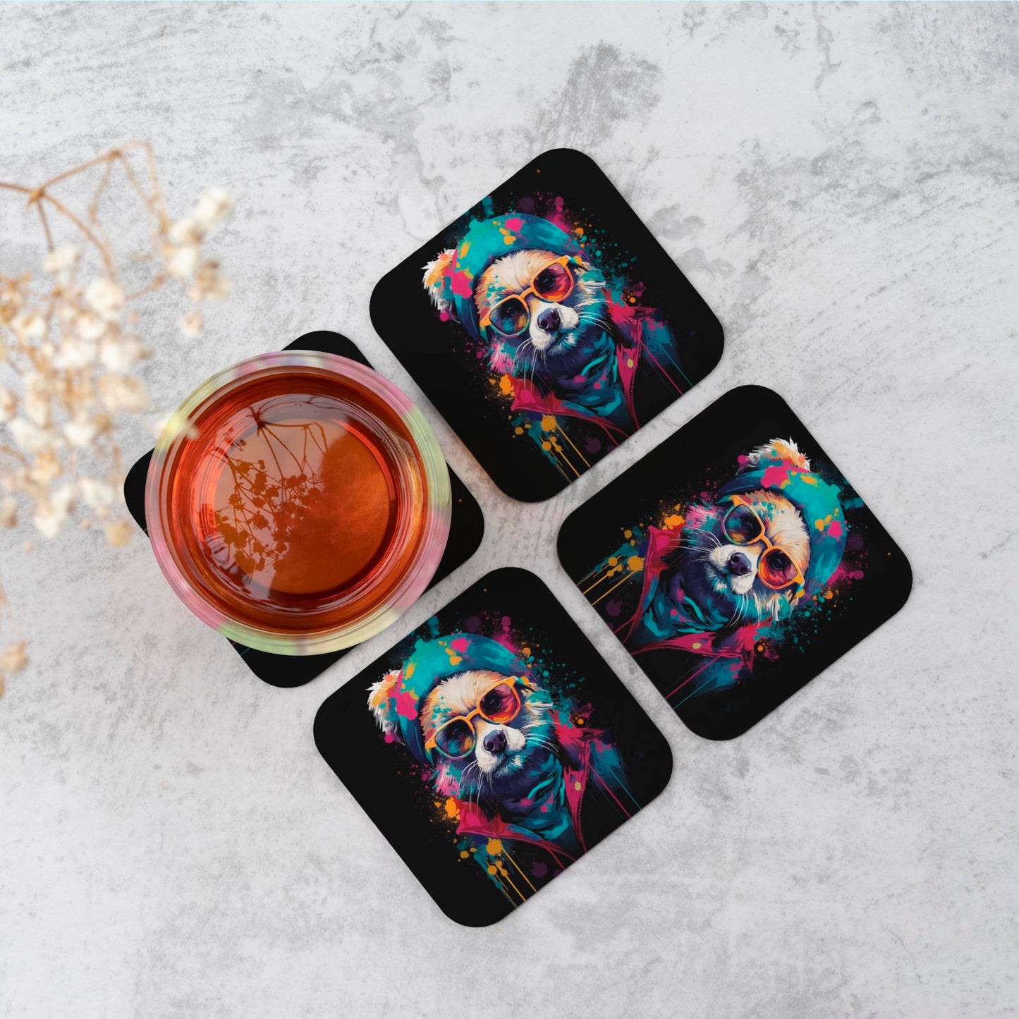 Multi Coloured Splashart Dog Coasters