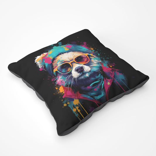 Multi Coloured Splashart Dog Floor Cushion