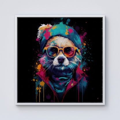 Multi Coloured Splashart Dog Framed Canvas