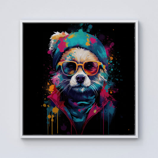 Multi Coloured Splashart Dog Framed Canvas