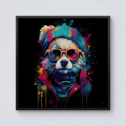 Multi Coloured Splashart Dog Framed Canvas