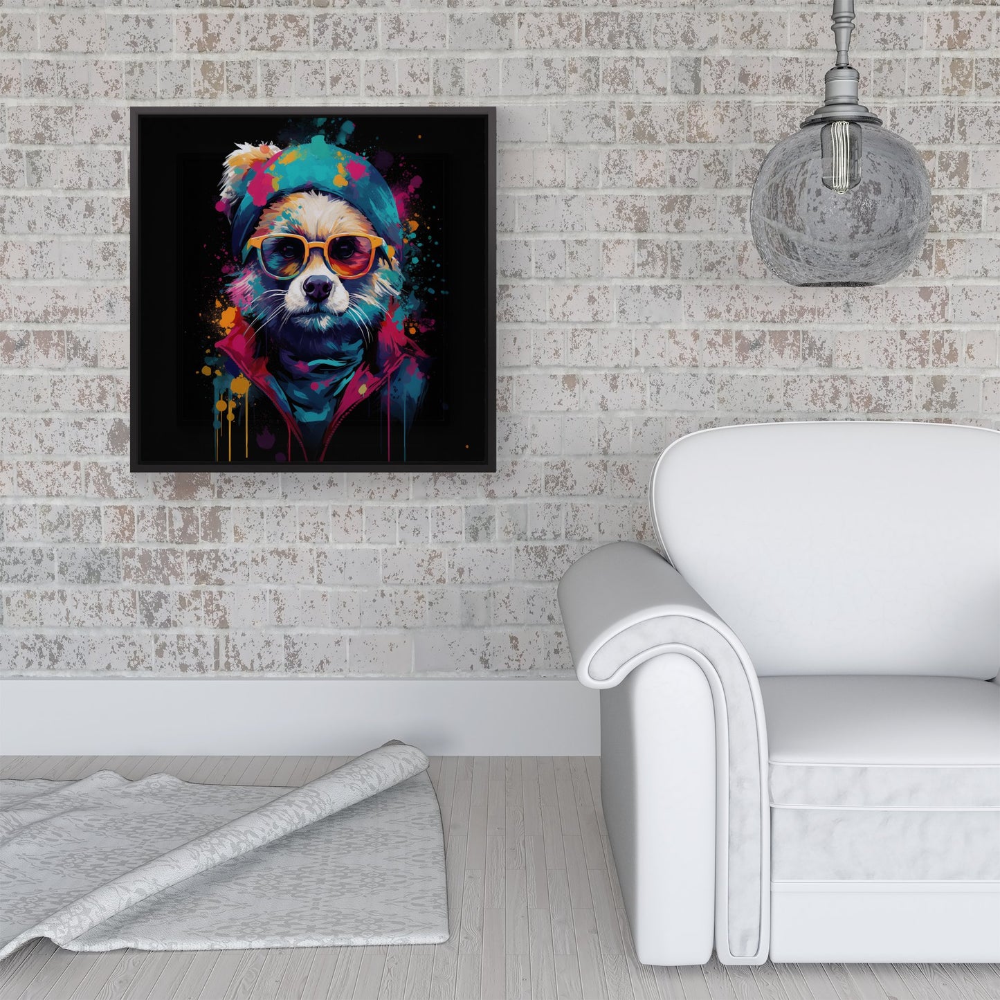 Multi Coloured Splashart Dog Framed Canvas