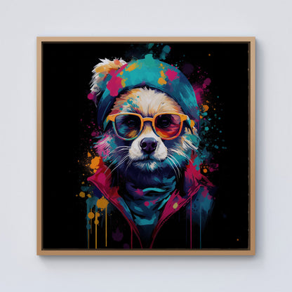 Multi Coloured Splashart Dog Framed Canvas