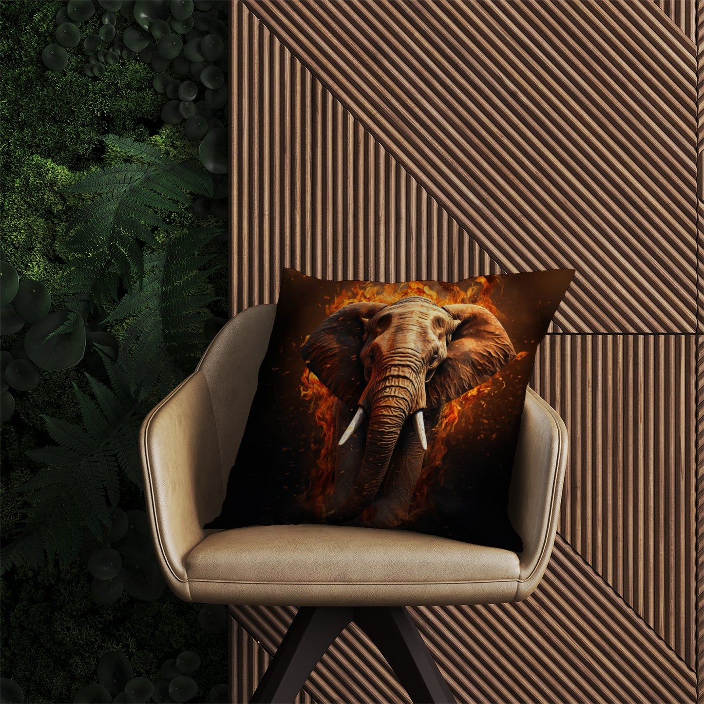 Splashart Elephant and fire Outdoor Cushion