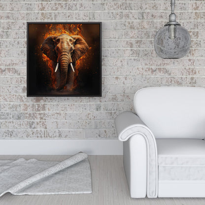 Splashart Elephant and fire Framed Canvas