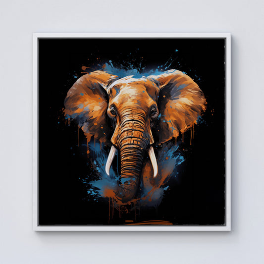 Splashart Elephant Blue Framed Canvas