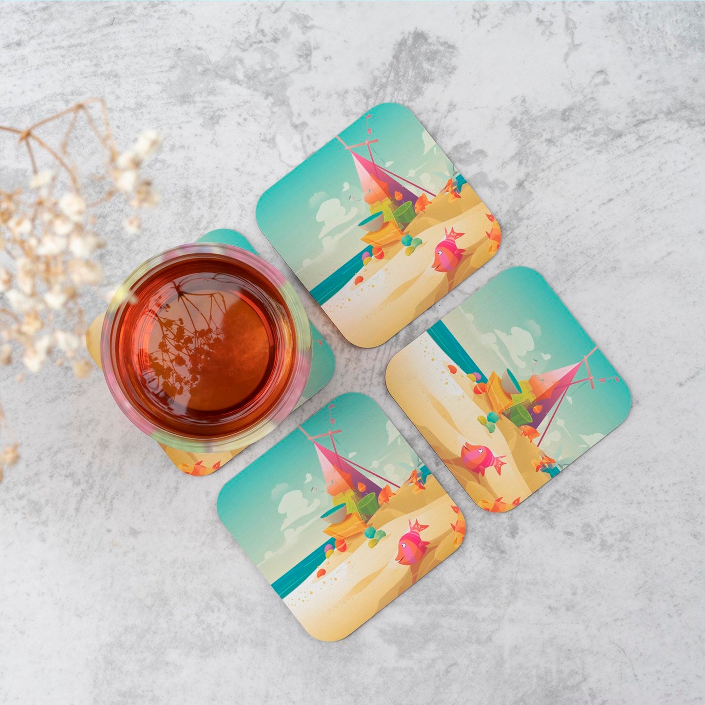 Fish On A Beach Holiday Coasters