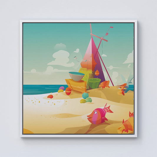 Fish On A Beach Holiday Framed Canvas