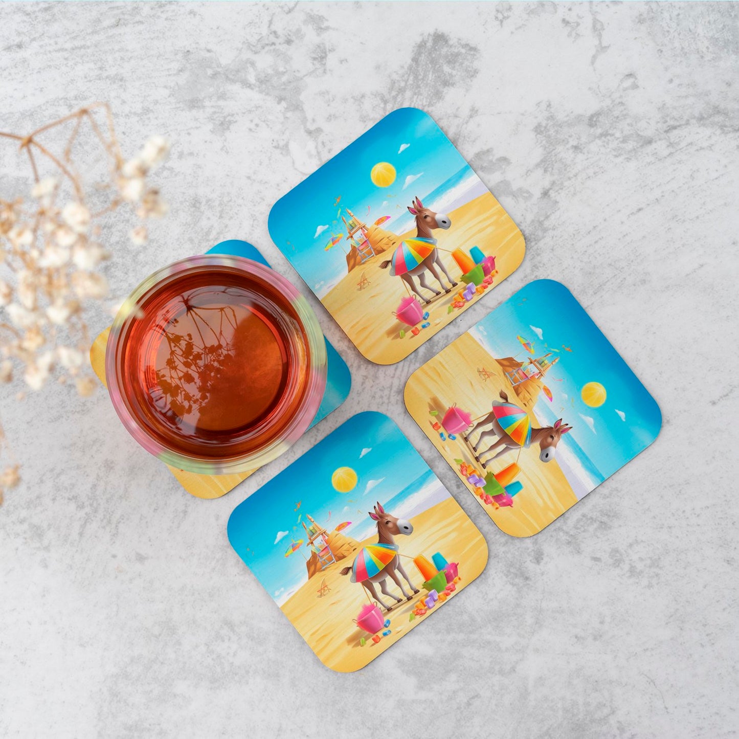 Donkey On A Beach Holiday Coasters