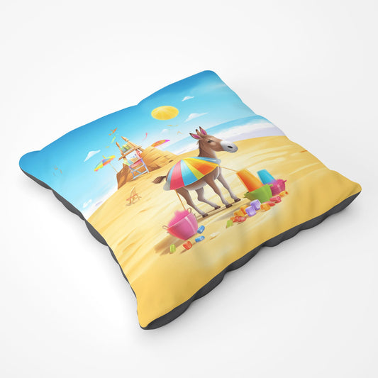 Donkey On A Beach Holiday Floor Cushion