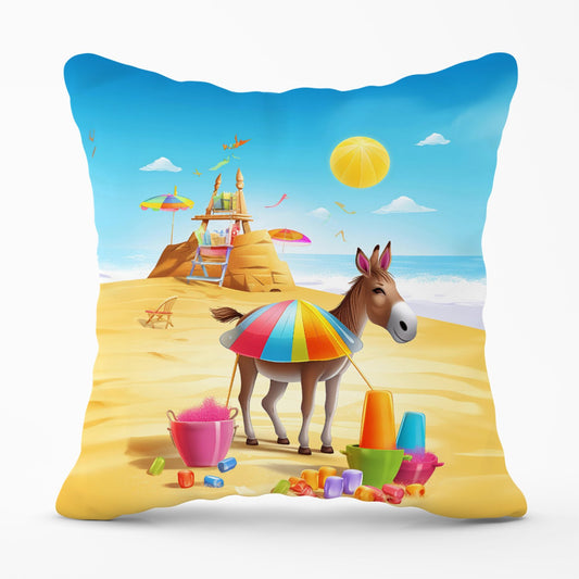 Donkey On A Beach Holiday Outdoor Cushion