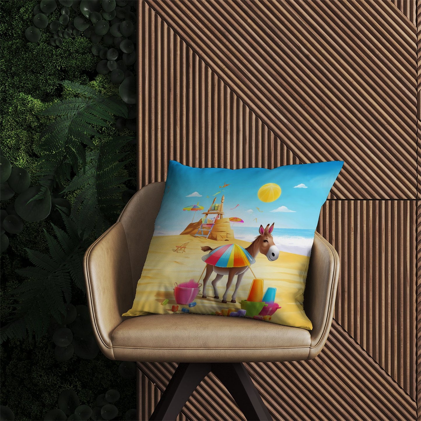 Donkey On A Beach Holiday Outdoor Cushion